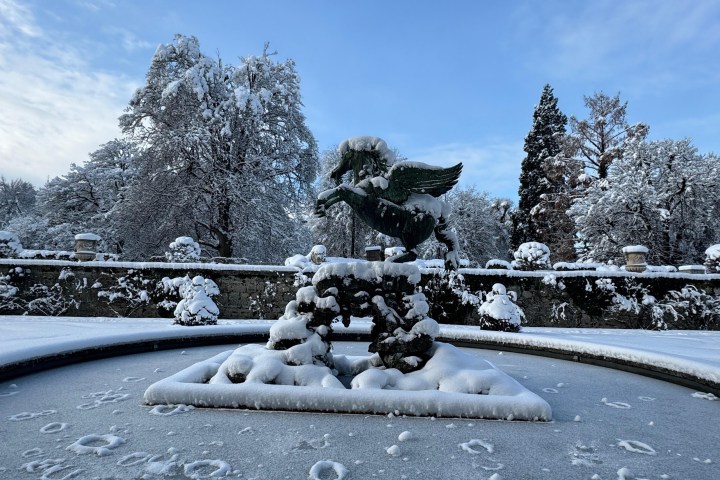 a parking lot covered in snow