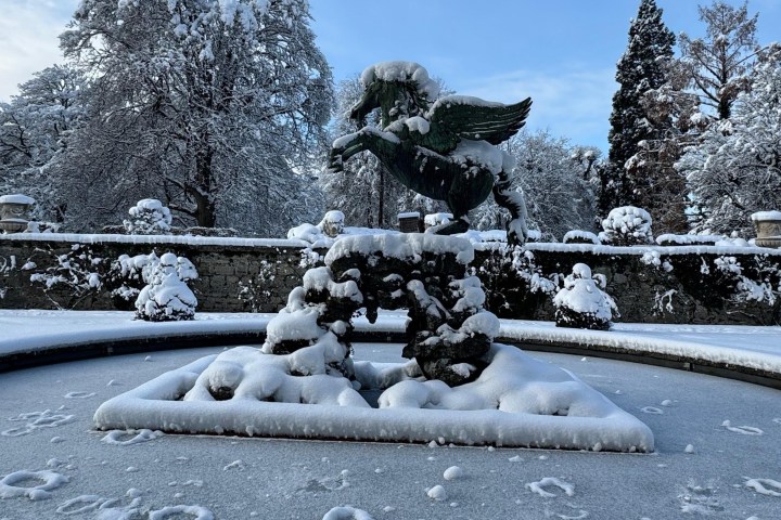 a parking lot covered in snow