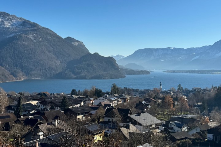 a view of water and a mountain in the background
