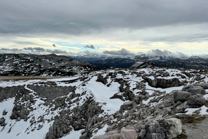 a view of a snow covered mountain