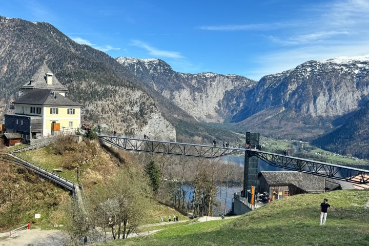 a train is on the side of a mountain