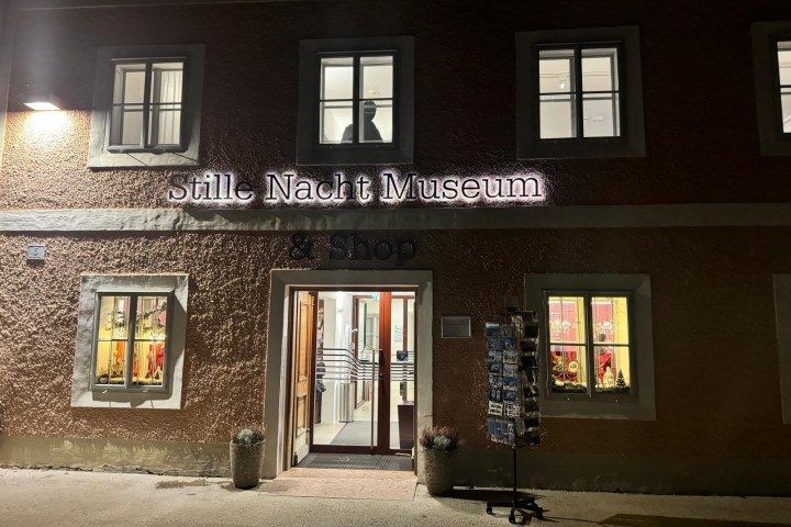 a store front at night