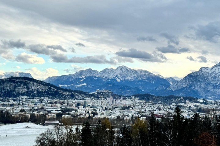 a view of a snow covered mountain