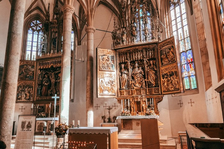 a close up of a church