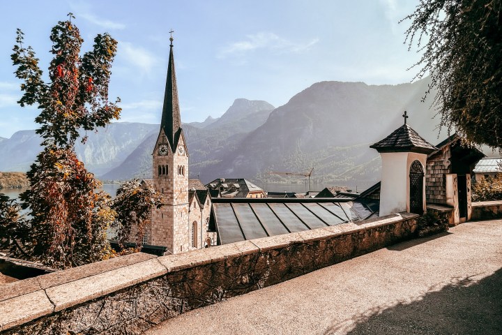 a view of a stone building