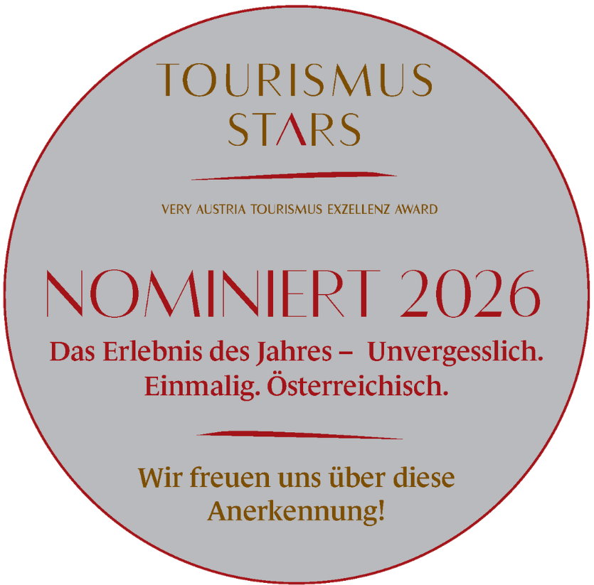 Tourismus Stars award nomination for 2026, circular badge with German text.